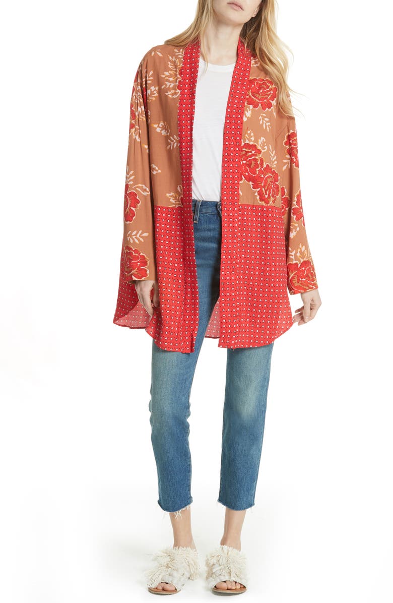Free People Forget Me Knot Tie Front Kimono, Main, color, 