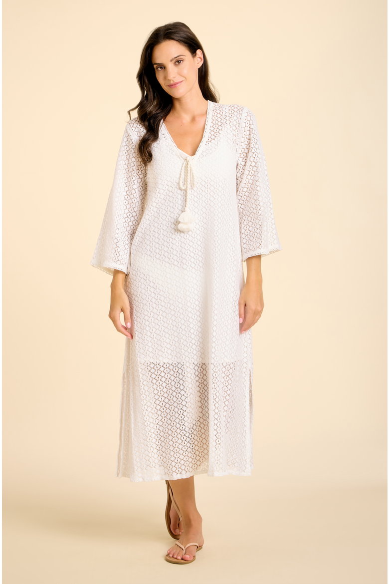 Sorrento Bell Sleeve Maxi Crochet Cover-up, Alternate, color, White