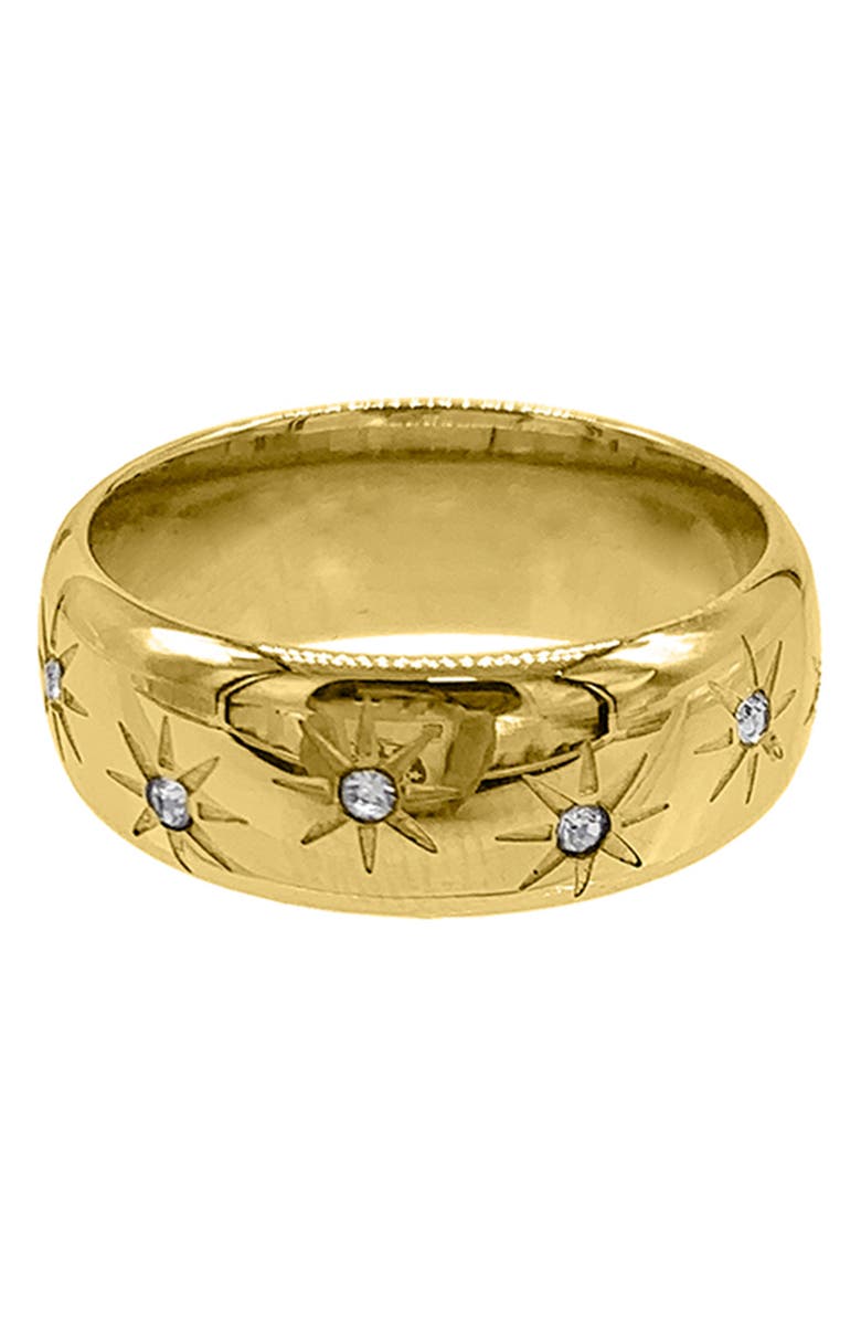 Adornia 14K Yellow Gold Plated Crystal Starburst Band Ring, Main, color, 