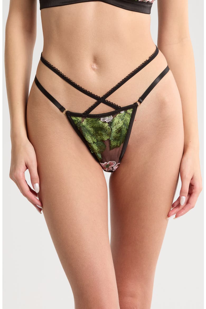 Hydrangea Strappy Embrodiered Mesh Thong, Main, color, HYDRANGEA NIGHT