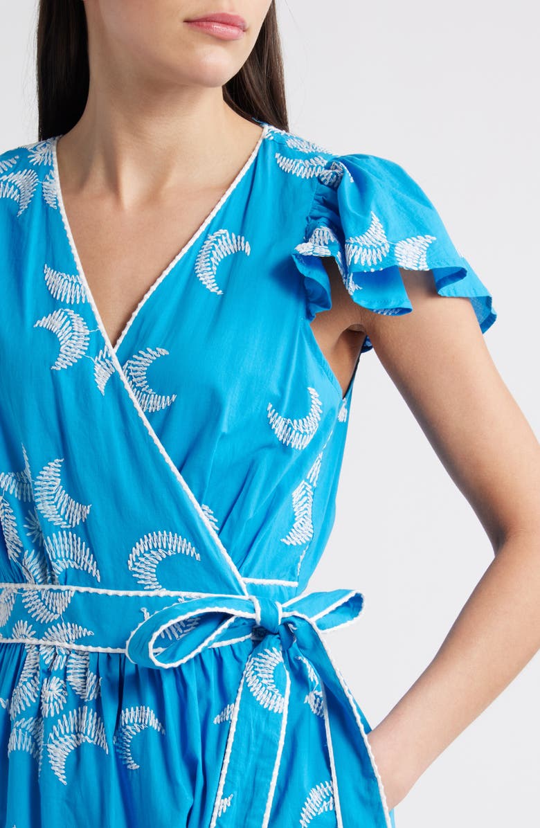 CIEBON Evelyn Embroidered Side Tie Cotton Wrap Dress, Alternate, color, Blue/ White