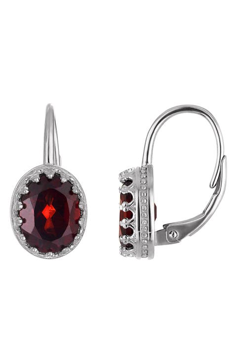 Sterling Silver Oval Gemstone Drop Earrings