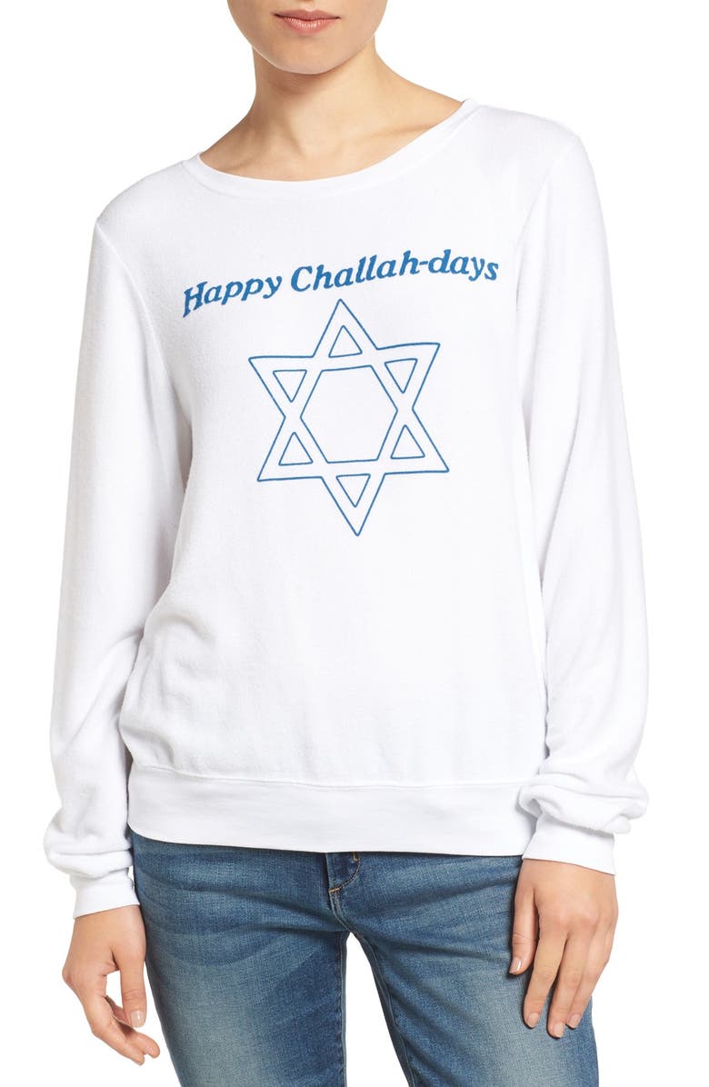 Wildfox Happy Challahdays Pullover, Main, color,