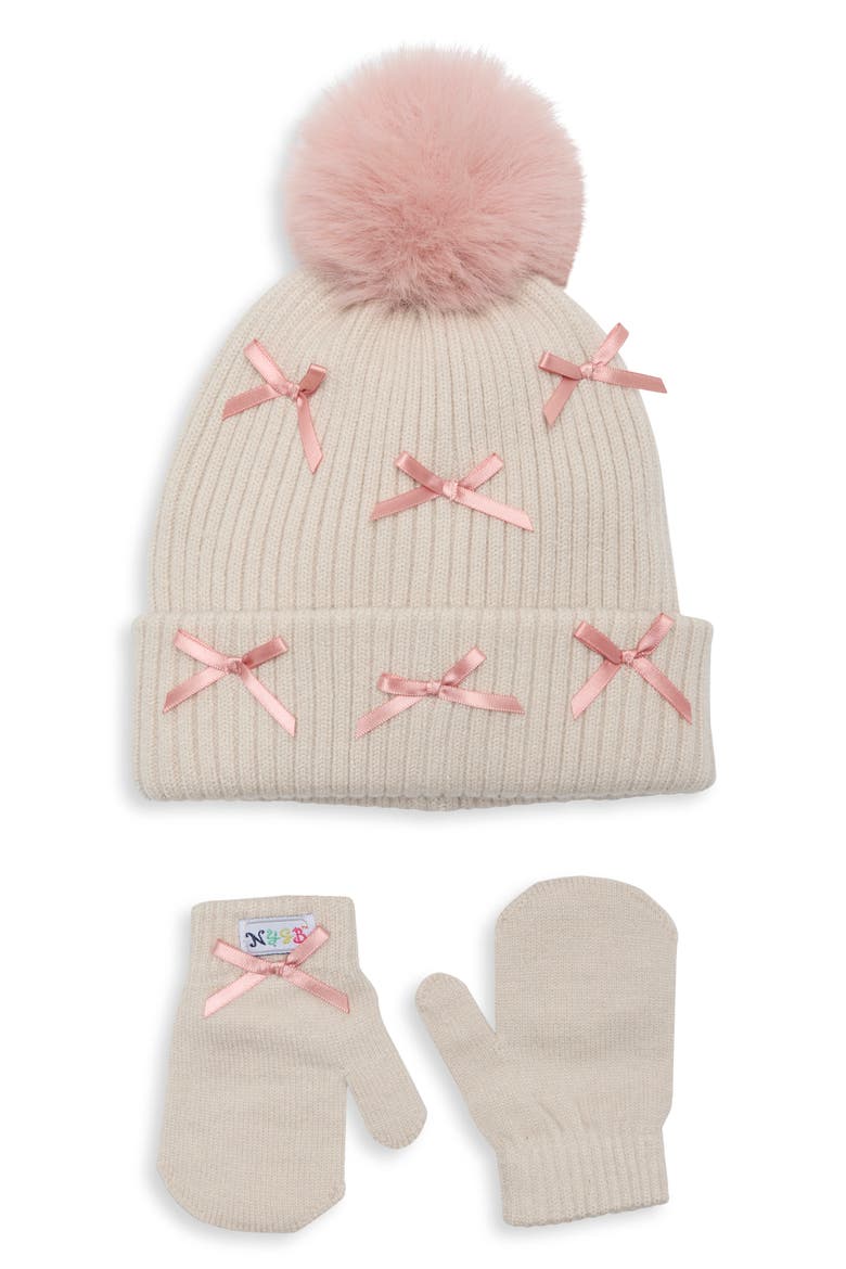 Kids' Bow Beanie and Mittens Set, Main, color, SLIP