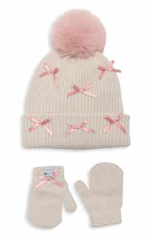 Kids' Bow Beanie and Mittens Set