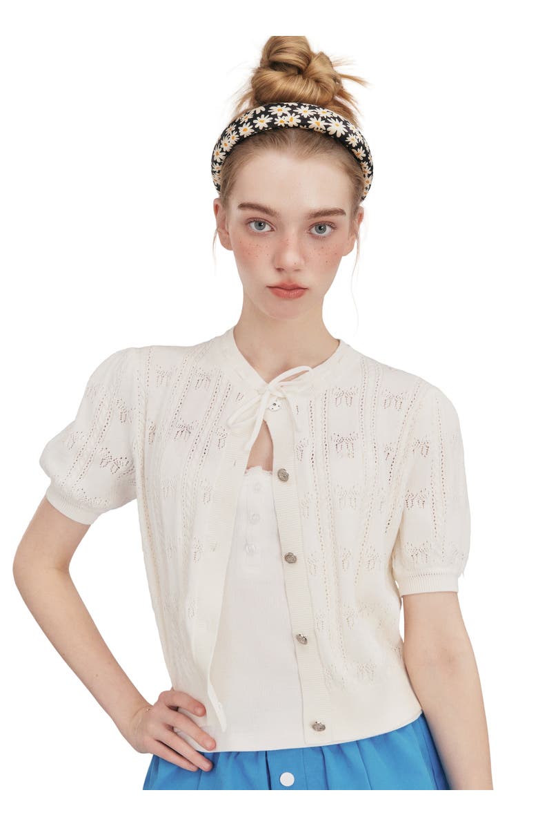 OLAH Daisy Silk Headband, Alternate, color, Black & White