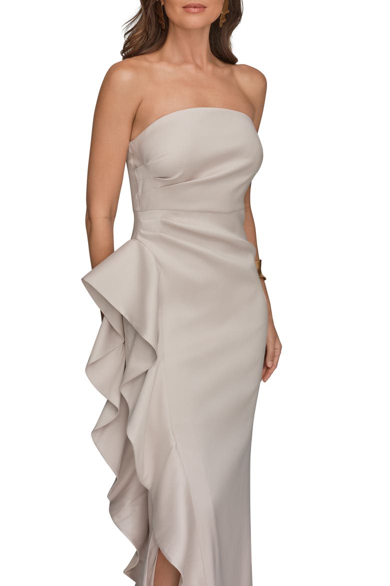 Taffeta Strapless Ruffle Gown, Alternate, color, SAND