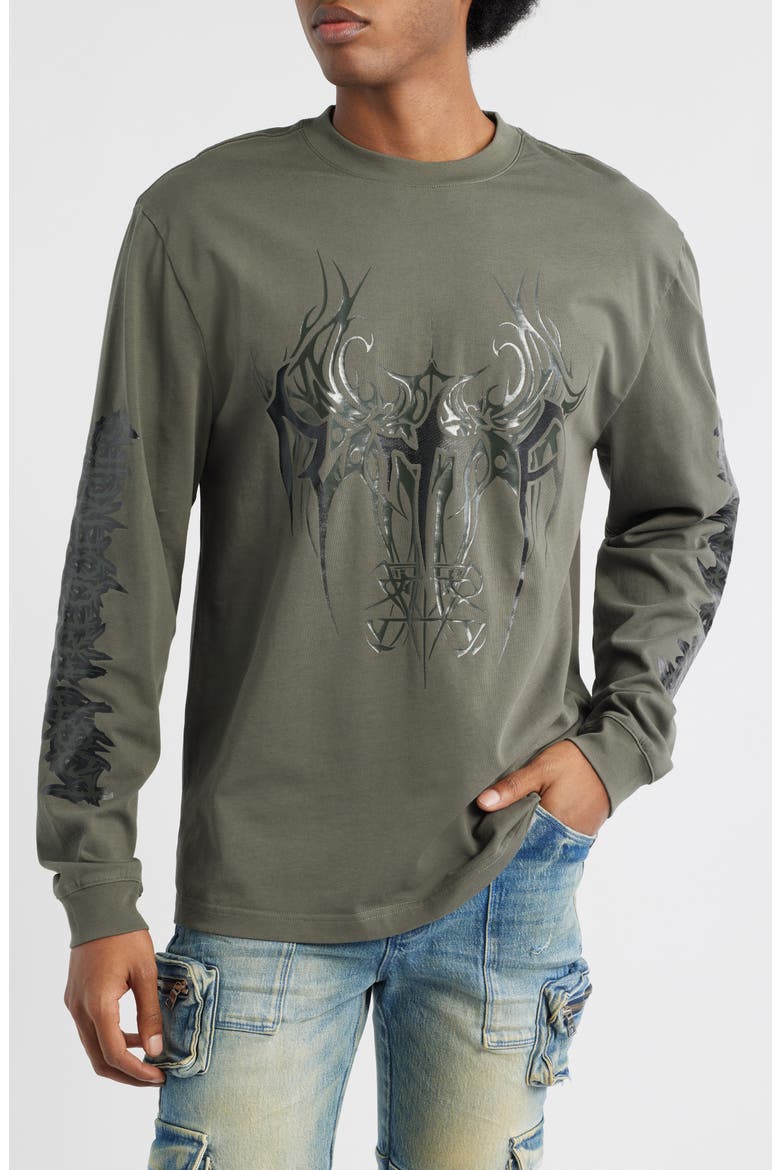 Lawrence Cyber Sigilism Long Sleeve Graphic T-Shirt, Main, color, OLIVE CYBER SIGILISM