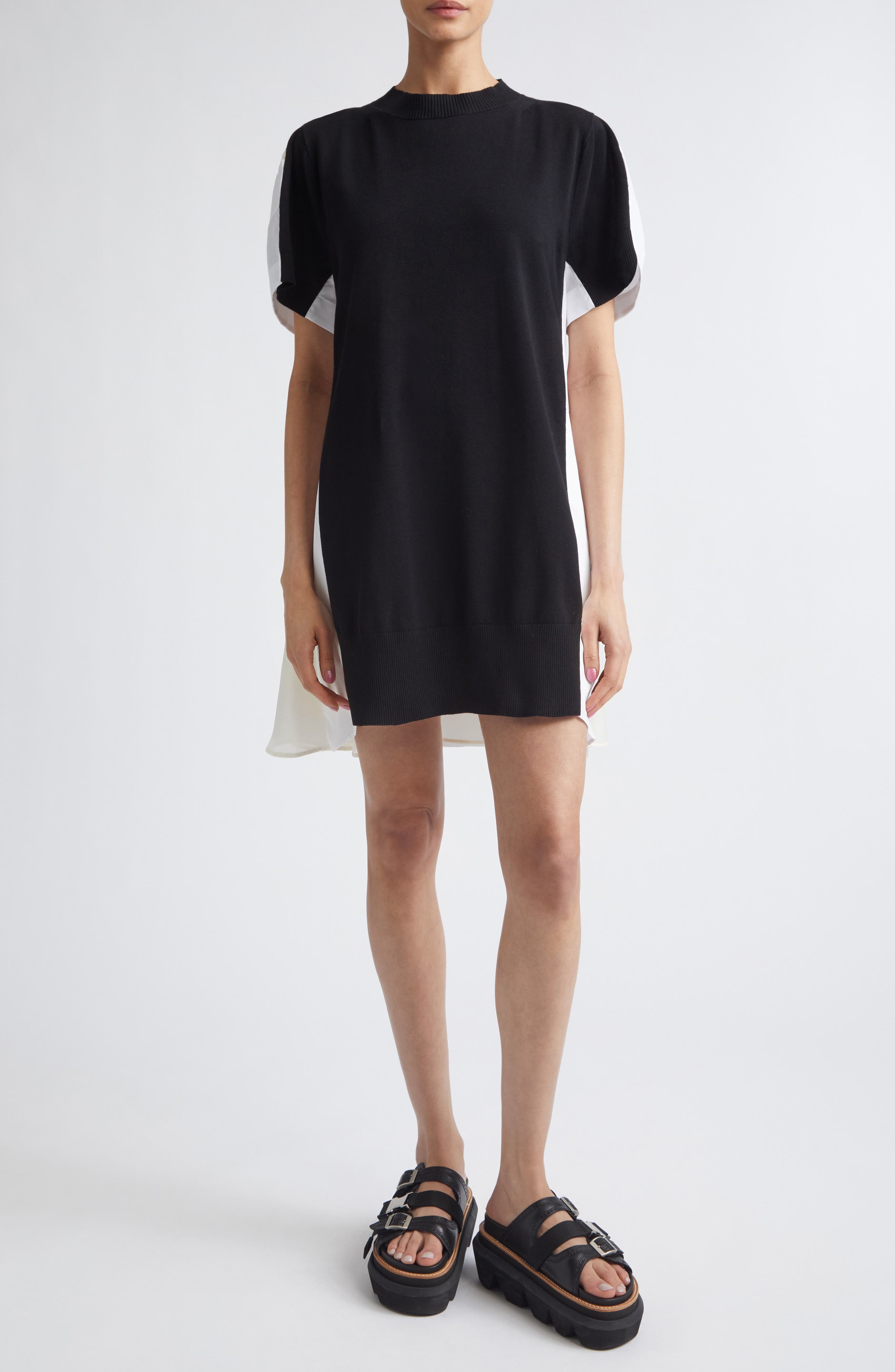 Mixed Media Knit & Poplin Minidress