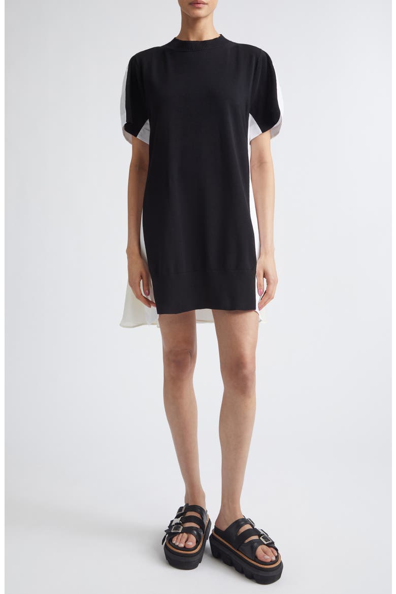 Mixed Media Knit & Poplin Minidress, Main, color, BLACK/ OFF WHITE