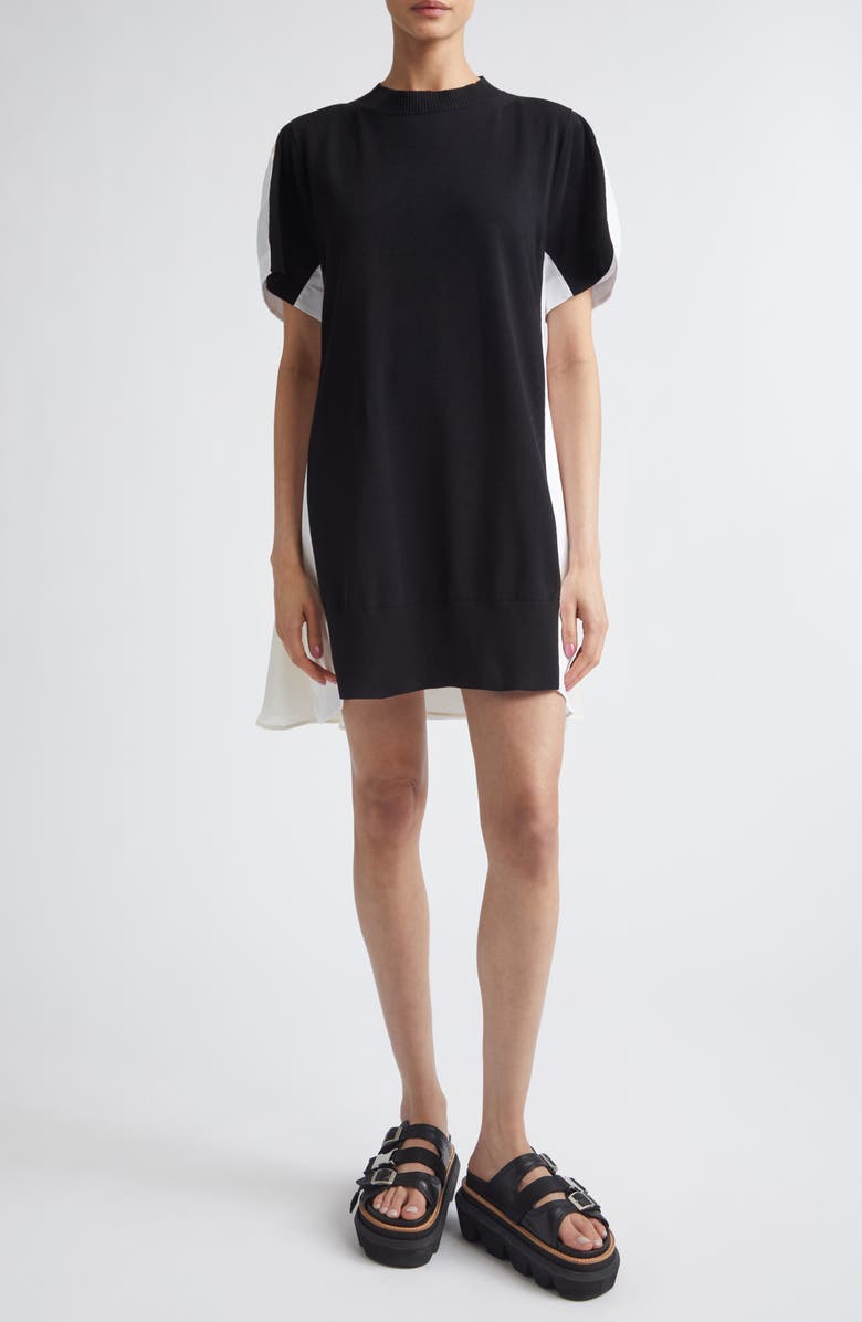 Sacai Mixed Media Knit & Poplin Minidress, Main, color, Black/ Off White