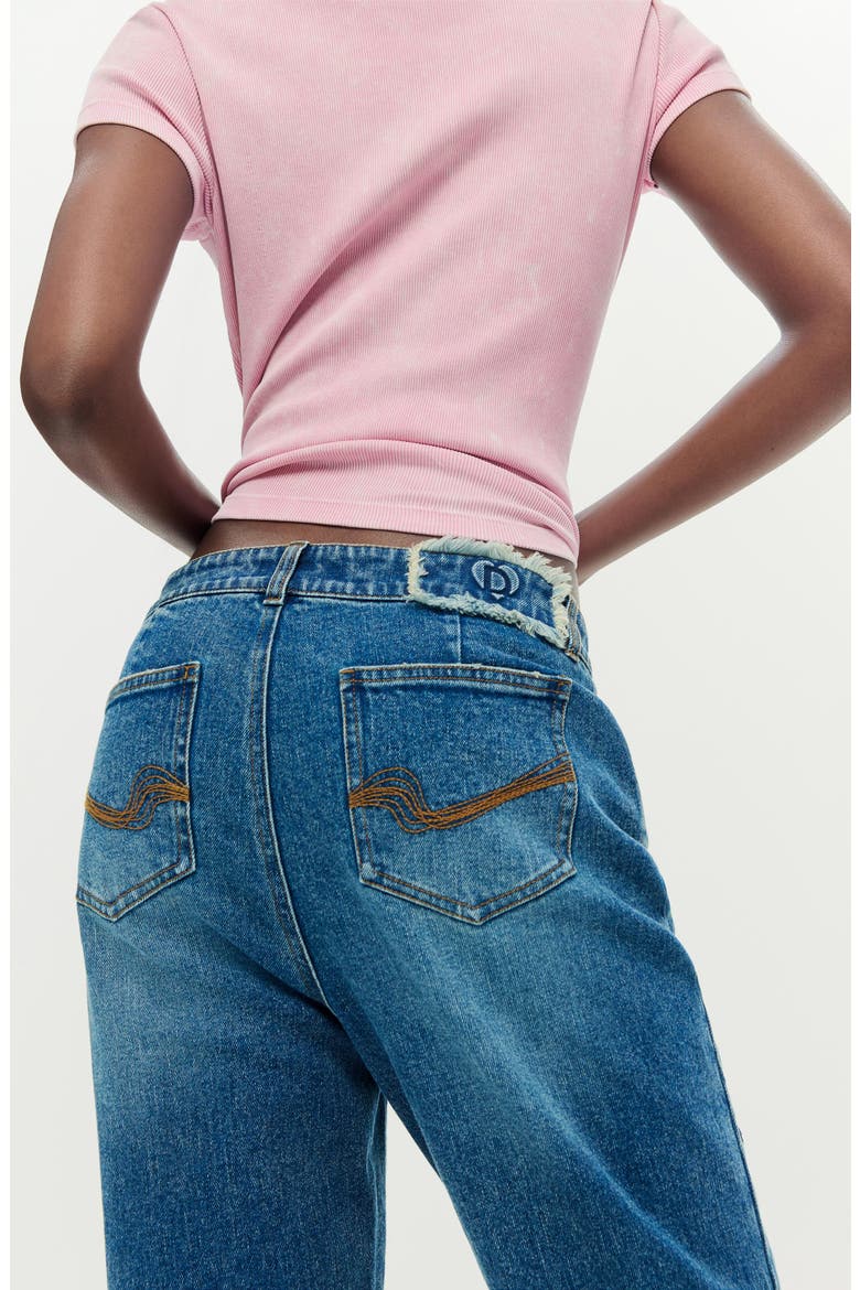 Embellished Slim Straight Leg Jeans, Alternate, color, DARK BLUE
