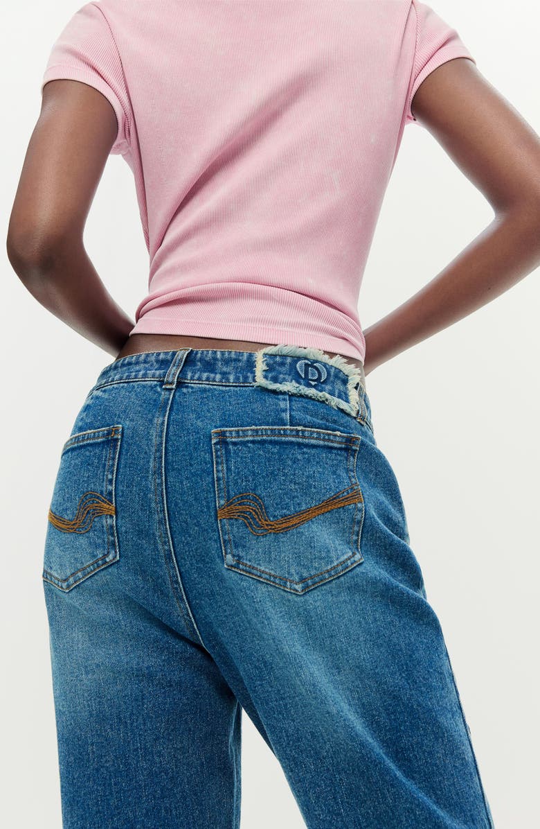 Desigual Embellished Slim Straight Leg Jeans, Alternate, color, Dark Blue