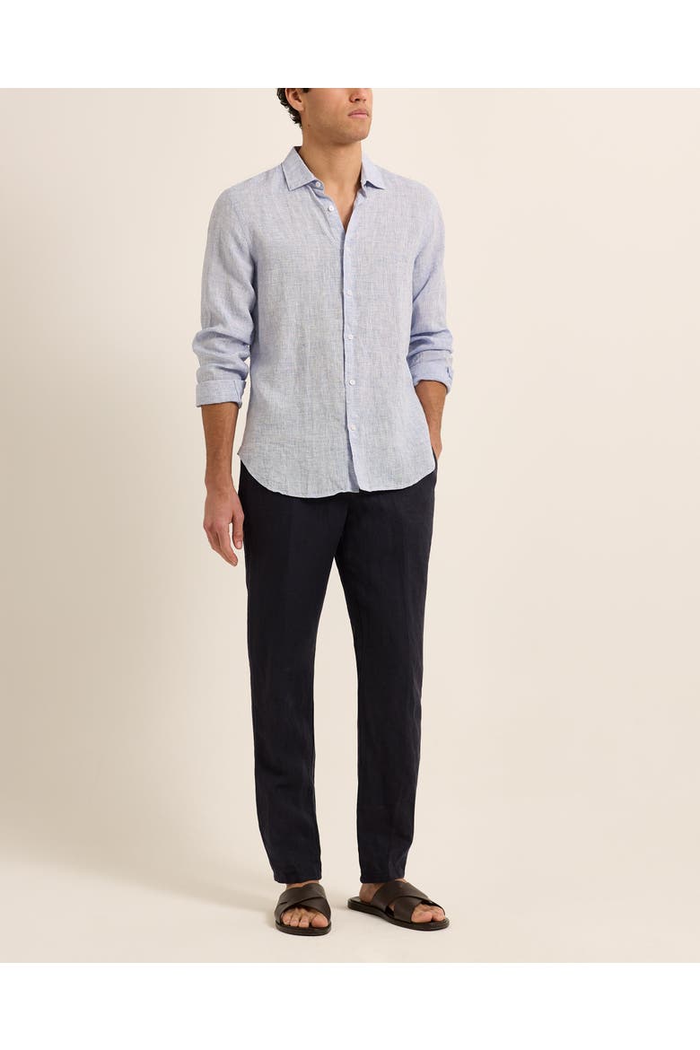 Giles Linen Tailored-Fit Shirt, Main, color, Navy/White