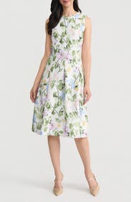 KASPER Pleated Princess Seam Sleeveless Fit & Flare Dress