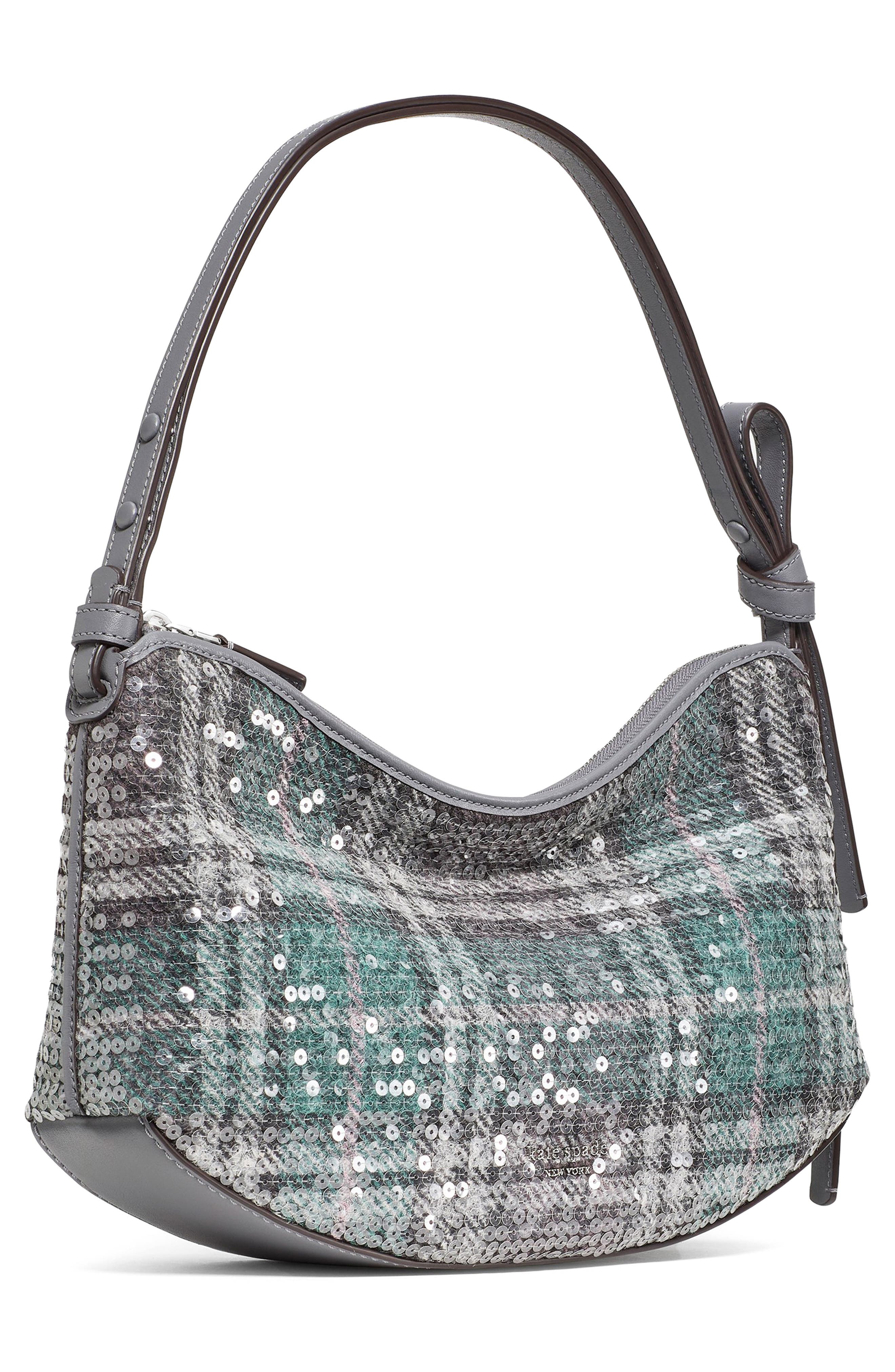 Loop Sequin Plaid Boucle Shoulder Bag, Alternate, color, GREY.