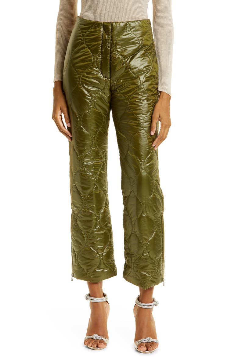 Natara Quilted Zip Hem Crop Pants, Main, color, SPHAGNUM