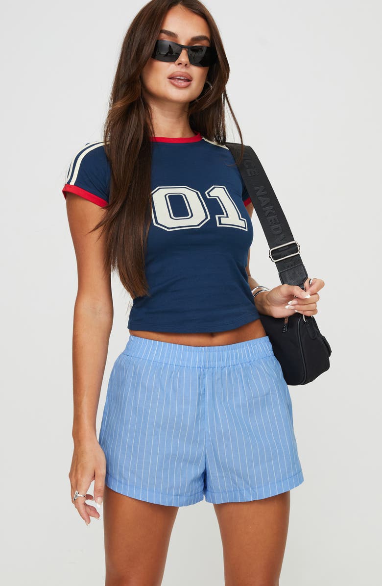 Princess Polly Maxxy Stripe Cotton Boxer Shorts, Alternate, color, Blue Stripe