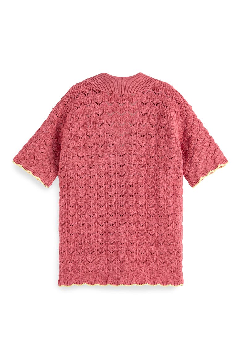 Kids' Scallop Pointelle Short Sleeve Polo Sweater, Alternate, color, ROSE PINK