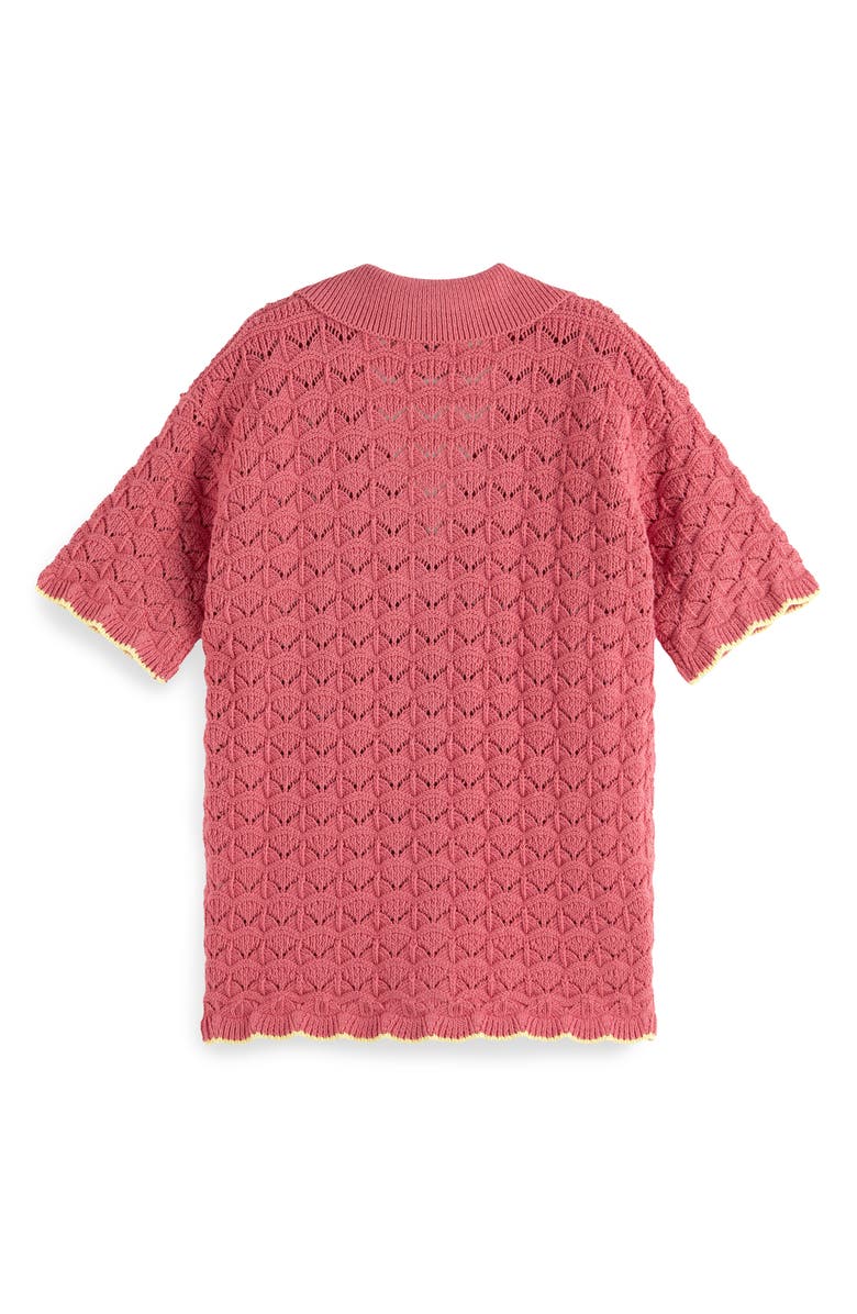 Scotch & Soda Kids' Scallop Pointelle Short Sleeve Polo Sweater, Alternate, color, Rose Pink