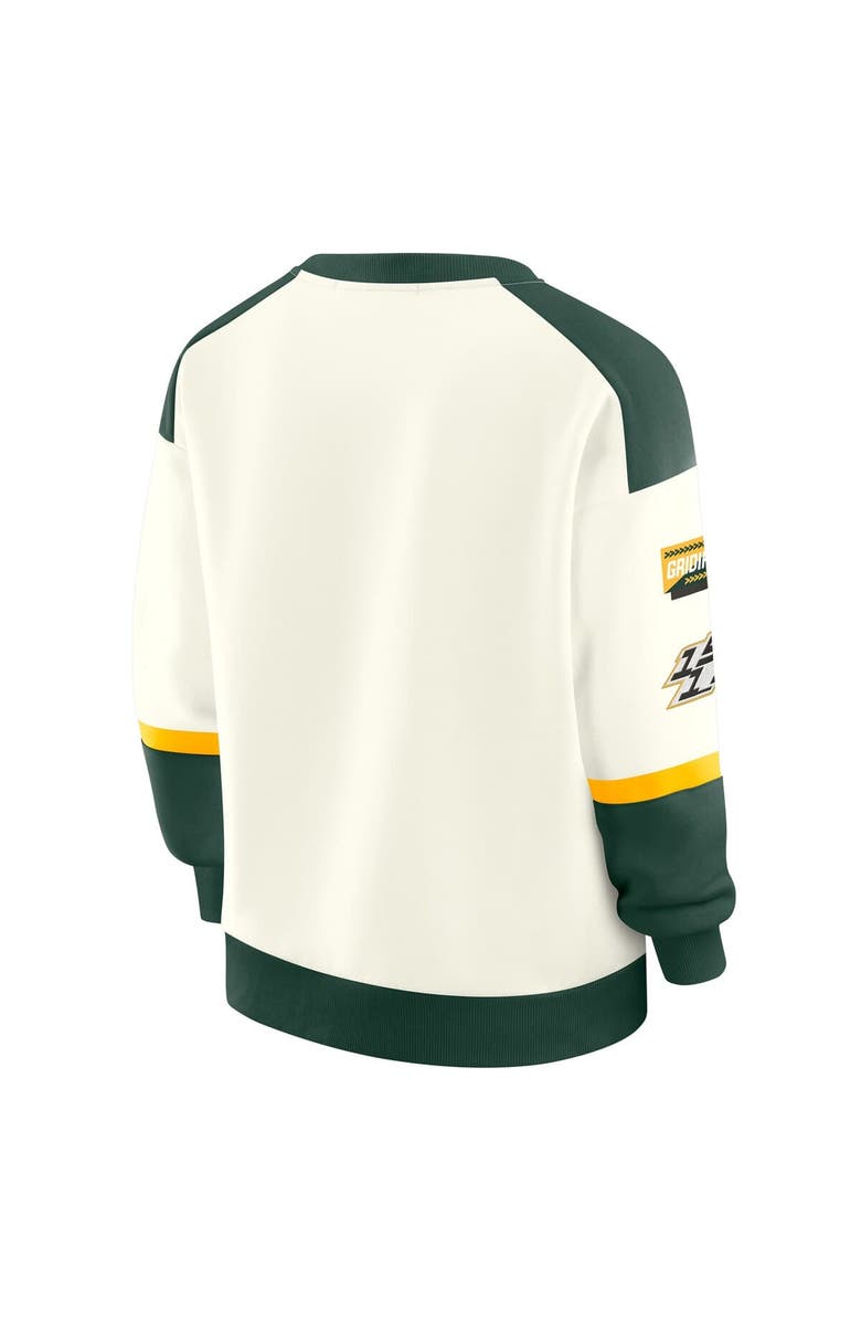 WEAR by Erin Andrews Women's WEAR by Erin Andrews  Cream Green Bay Packers Racing Crew V-Neck Sweatshirt, Alternate, color, 