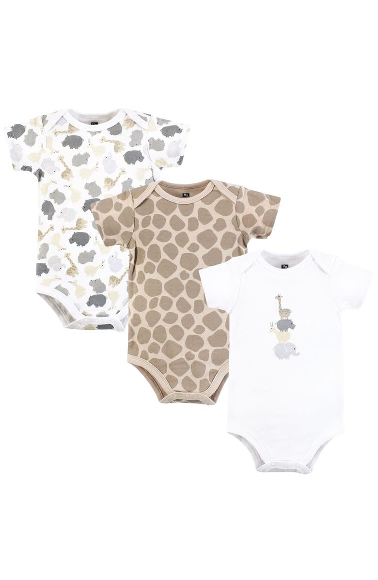 Hudson Baby Cotton Bodysuits 3-Pack, Main, color, Safari Friends