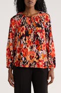 Liverpool Floral Long Sleeve Shirred Woven Top