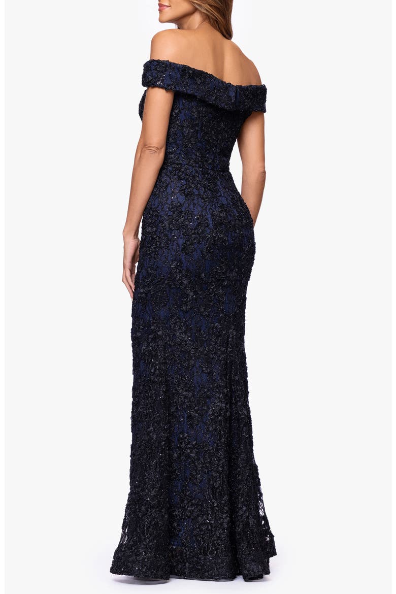 Sequin & Lace Off the Shoulder Gown, Alternate, color, BLACK/ NAVY