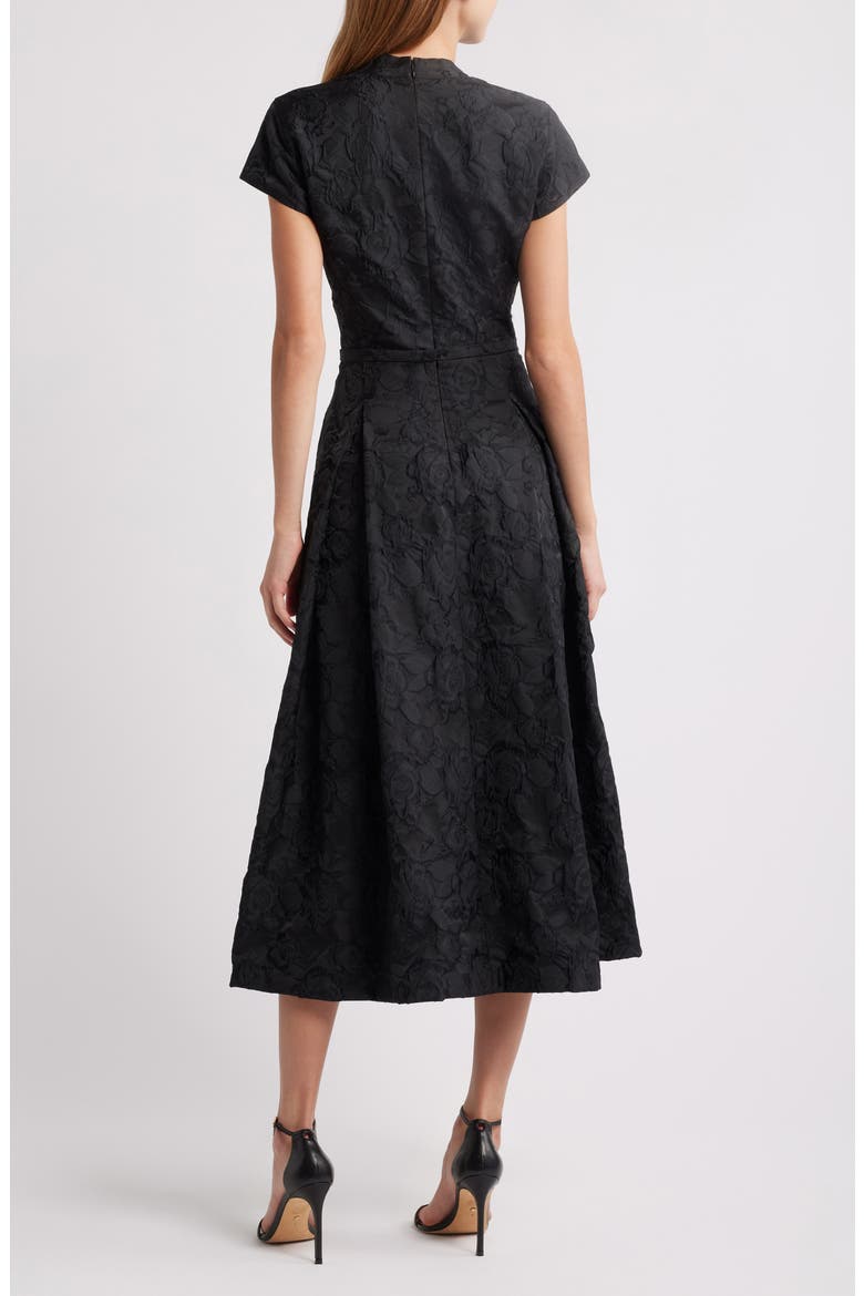 Hanna Floral Cloqué Cocktail Midi Dress, Alternate, color, BLACK