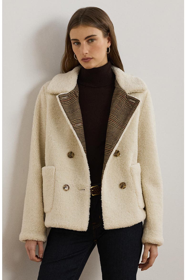 Double Breasted Teddy Faux Fur Coat, Alternate, color, CREAM