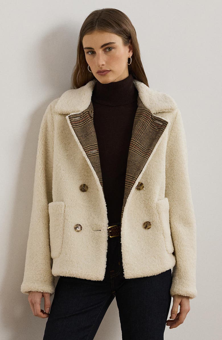 Lauren Ralph Lauren Double Breasted Teddy Faux Fur Coat, Alternate, color, Cream