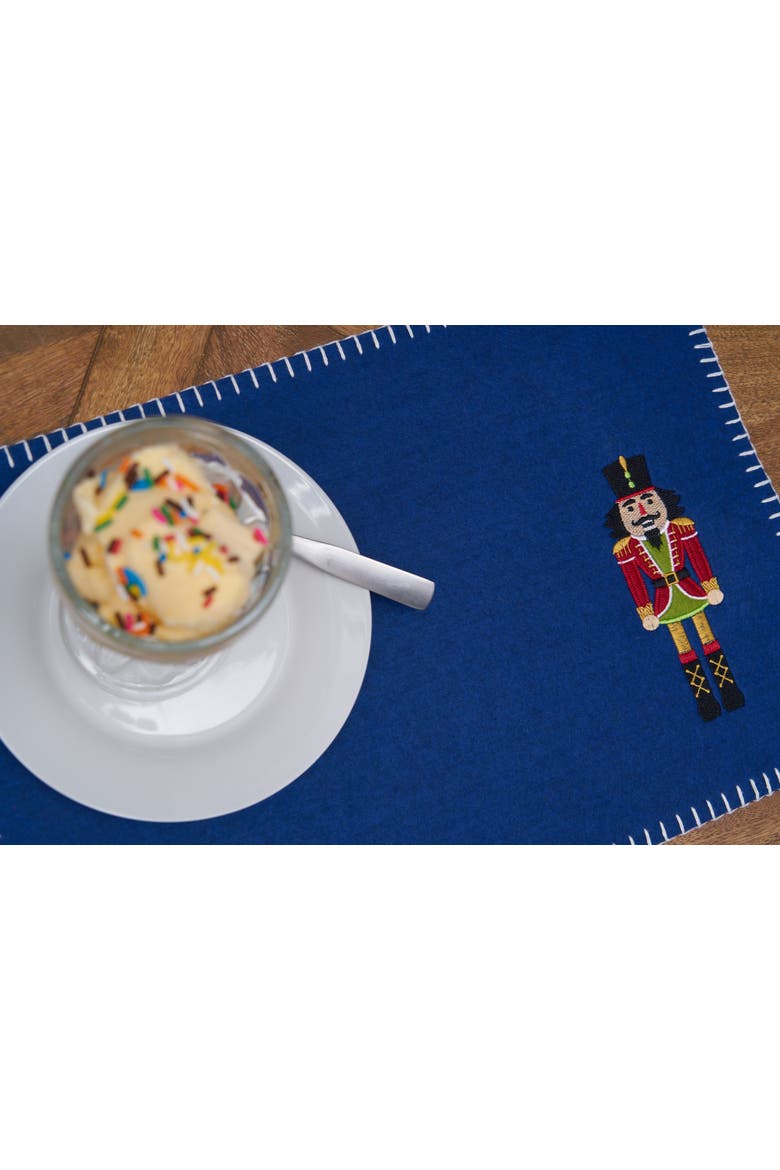 Christmas Solid Blue Nutcracker Felt Rectangle Set of 6 Placemats 12" x 18", Alternate, color, Blue