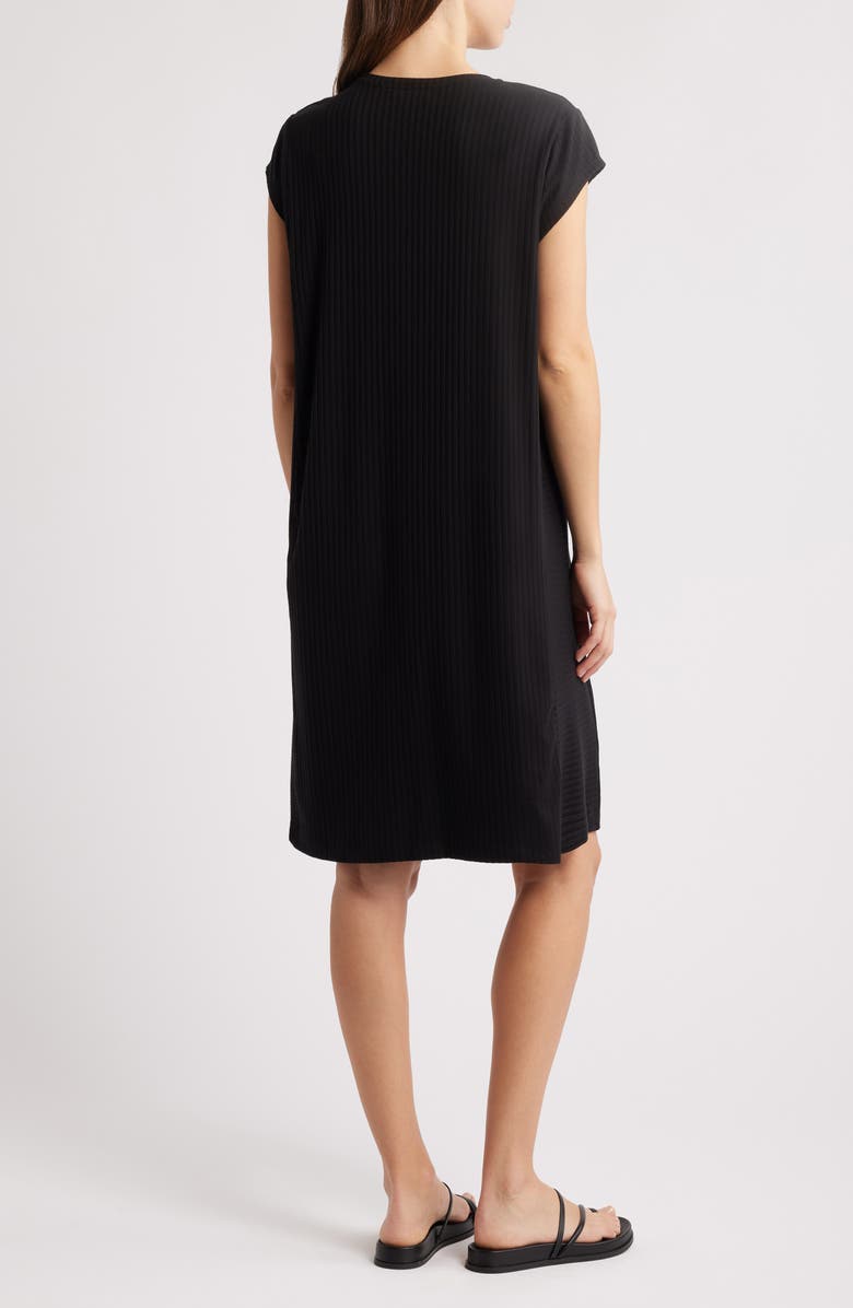 Eileen Fisher Cap Sleeve Rib Dress, Alternate, color, Black