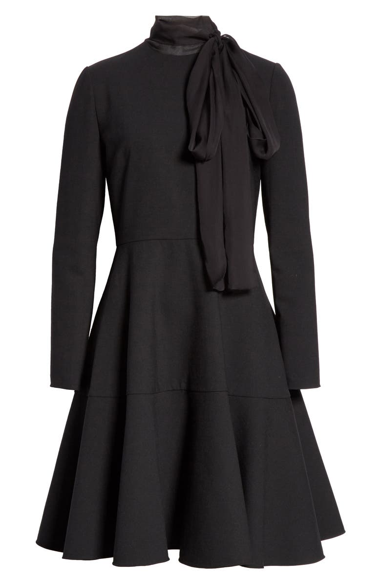 Valentino Tie Neck Long Sleeve Fit & Flare Dress, Alternate, color,