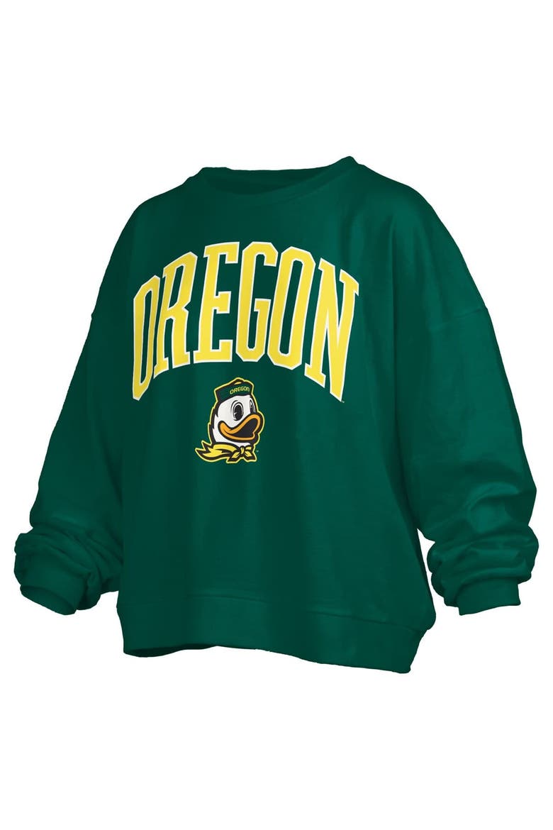 Women's Pressbox Green Oregon Ducks Janise Arch Over Logo Waist Length Oversized Pullover Sweatshirt, Alternate, color, Green