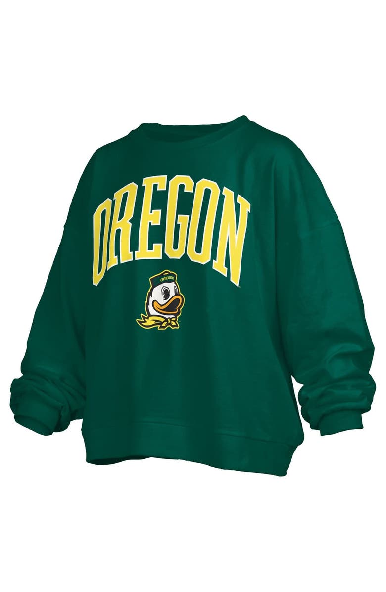 PRESSBOX Women's Pressbox Green Oregon Ducks Janise Arch Over Logo Waist Length Oversized Pullover Sweatshirt, Alternate, color, Green