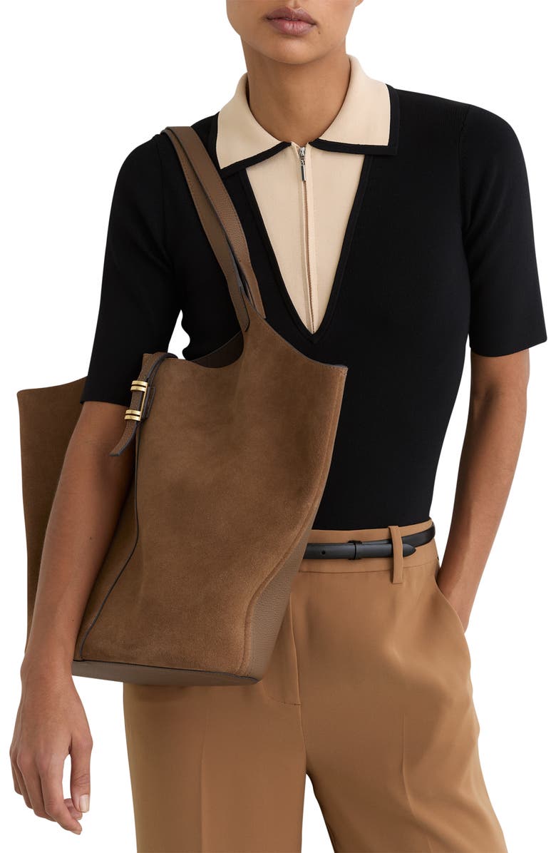 Reiss Lyra Leather & Suede Tote, Alternate, color, Tan