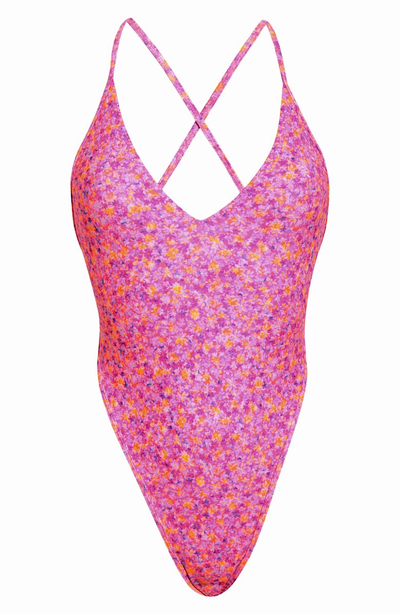 Kulani Kinis Plunge Cross Back One-Piece Swimsuit, Alternate, color, Gelato Bloom