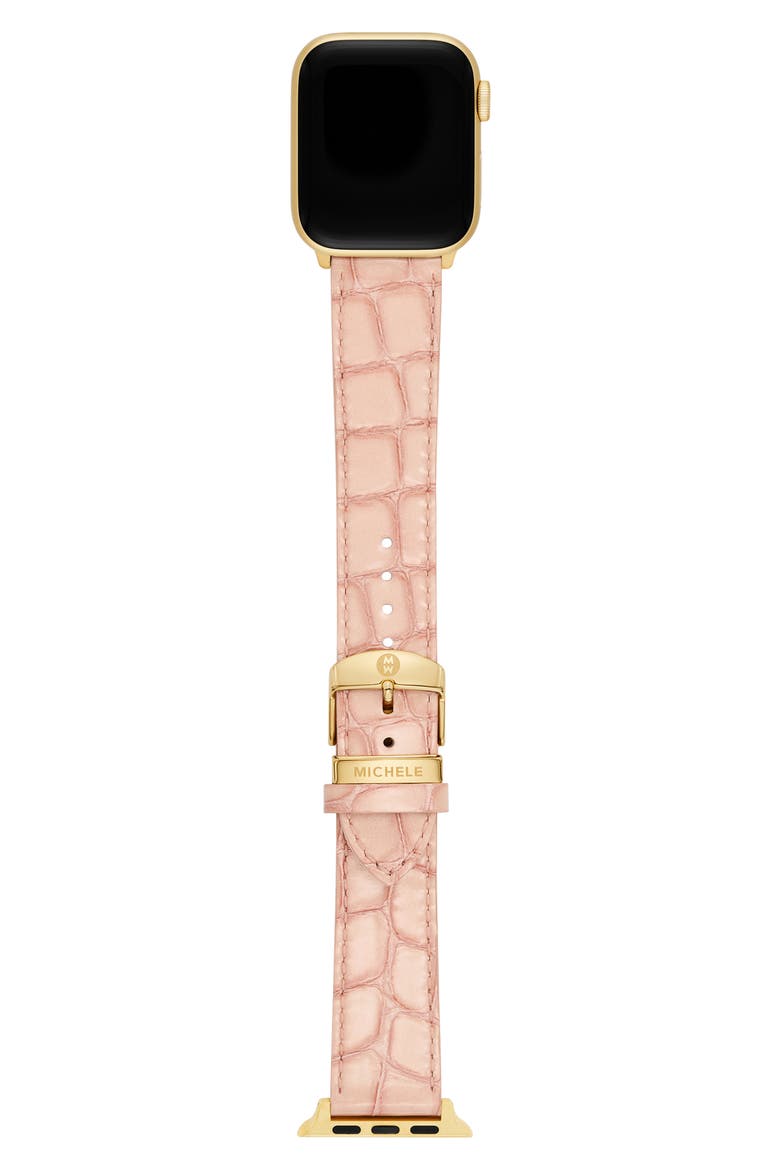 Croc Embossed Leather 20mm Apple Watch® Watchband, Alternate, color, PINK