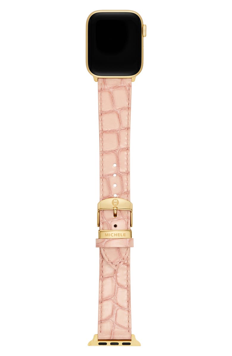 MICHELE Croc Embossed Leather 20mm Apple Watch<sup>®</sup> Watchband, Alternate, color, Pink