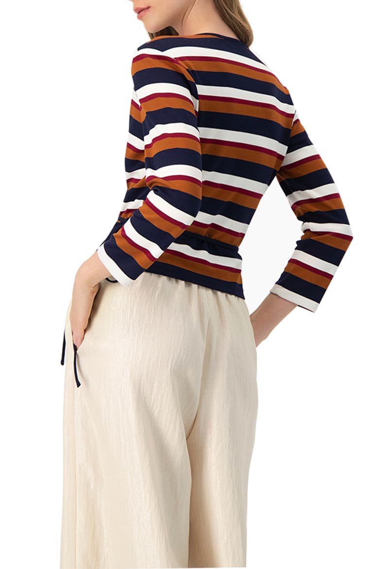 V-Neck Wrap Blouse with Color Block Stripes, Alternate, color, Multi-Brown