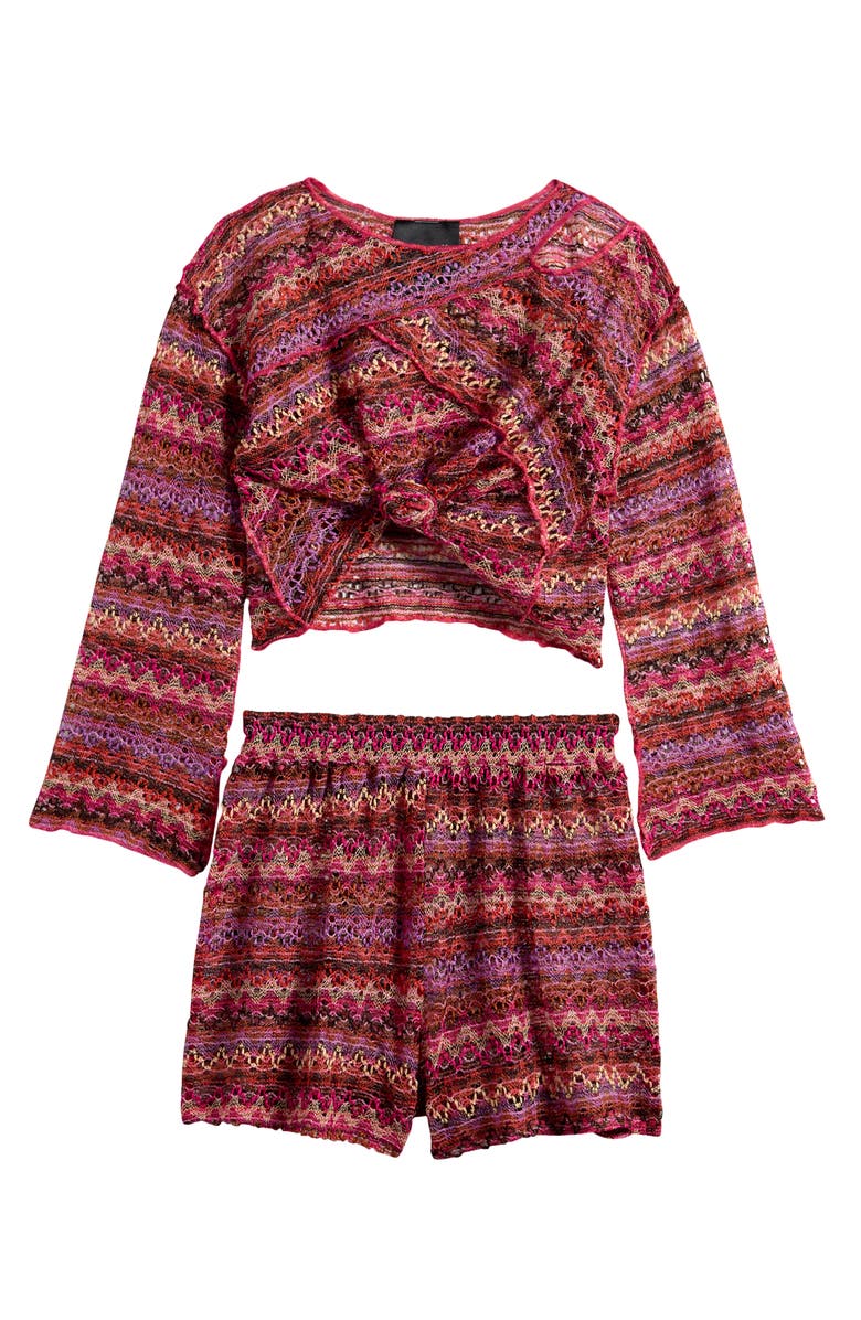 Ava & Yelly Kids' Twist Front Crop Top & Shorts Cover-Up Set, Main, color, Lavender