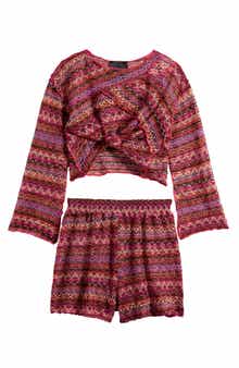 Ava & Yelly Kids' Twist Front Crop Top & Shorts Cover-Up Set