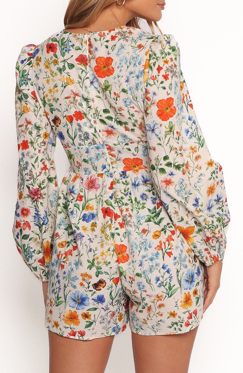 Petal & Pup Irisa Long Sleeve Cotton & Linen Romper, Alternate, color, Garden Floral
