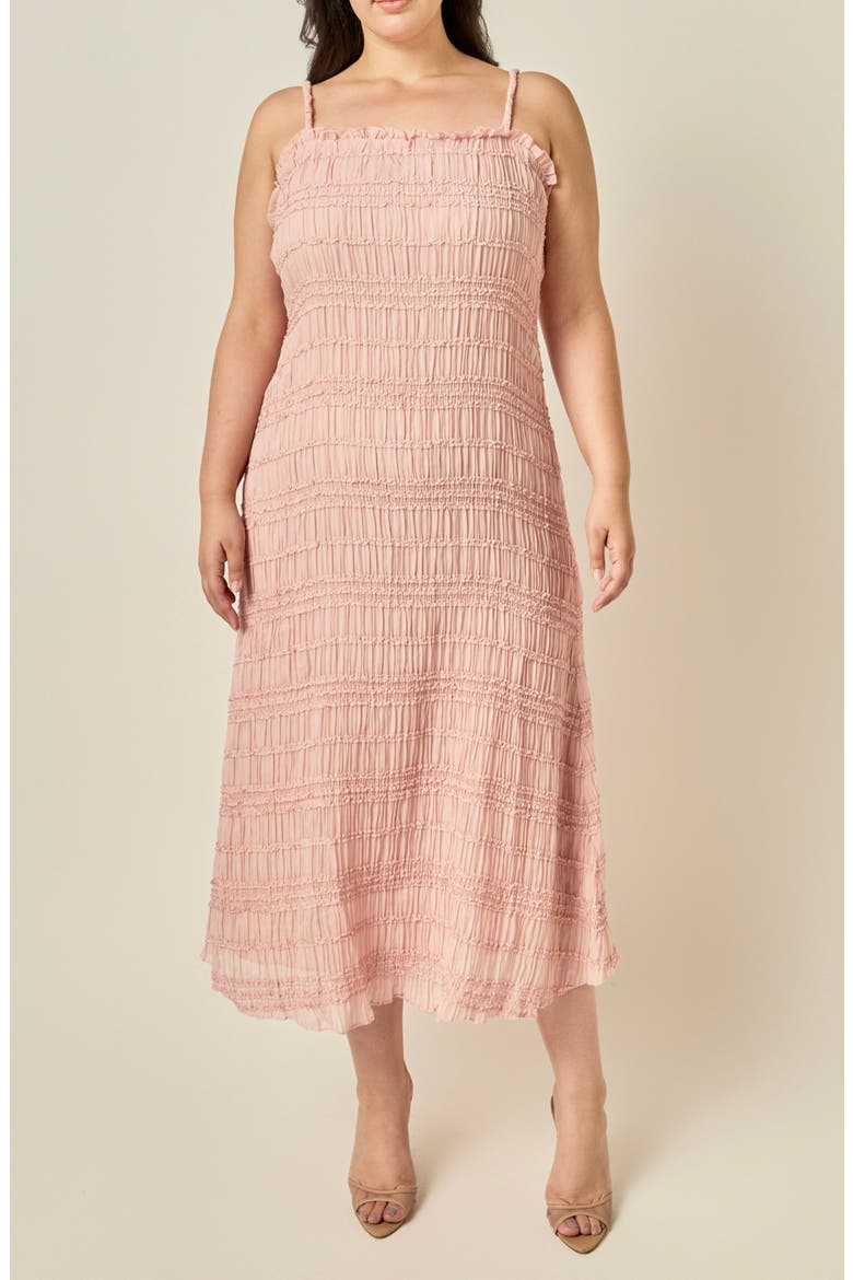 Shirred Ruffle Midi Dress, Main, color, PINK