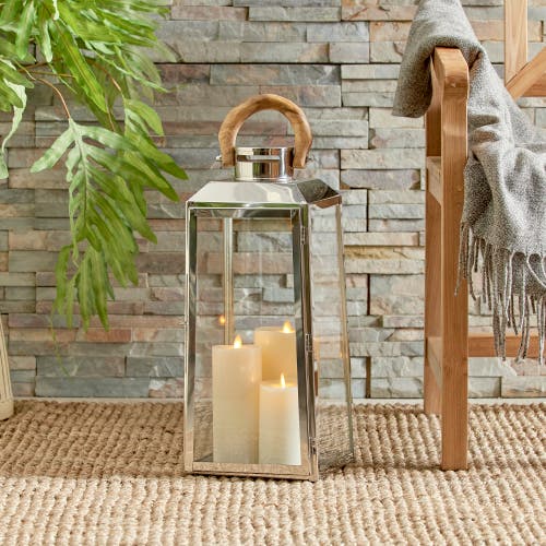 Napa Home & Garden 19" Oceanside Large Decorative Outdoor Chrome Finish Pillar Candle Lantern W/ Tea In Silver