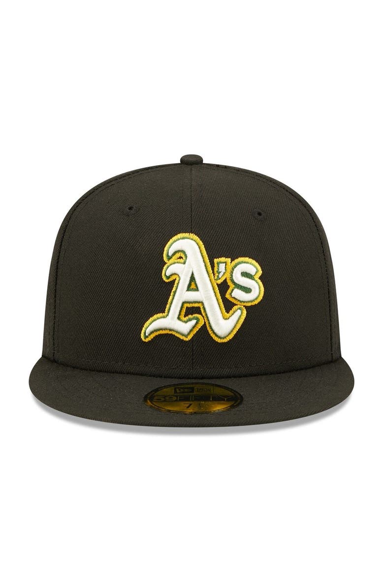 Men's New Era Black Oakland Athletics 1974 World Series Champions Citrus Pop UV 59FIFTY Fitted Hat, Alternate, color, Black