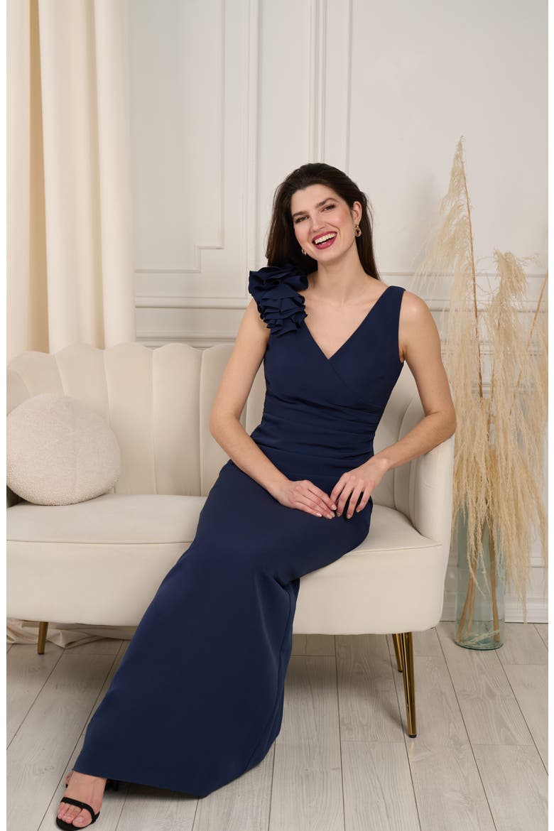 Anais Sleeveless Column Gown, Alternate, color, DEEP NAVY