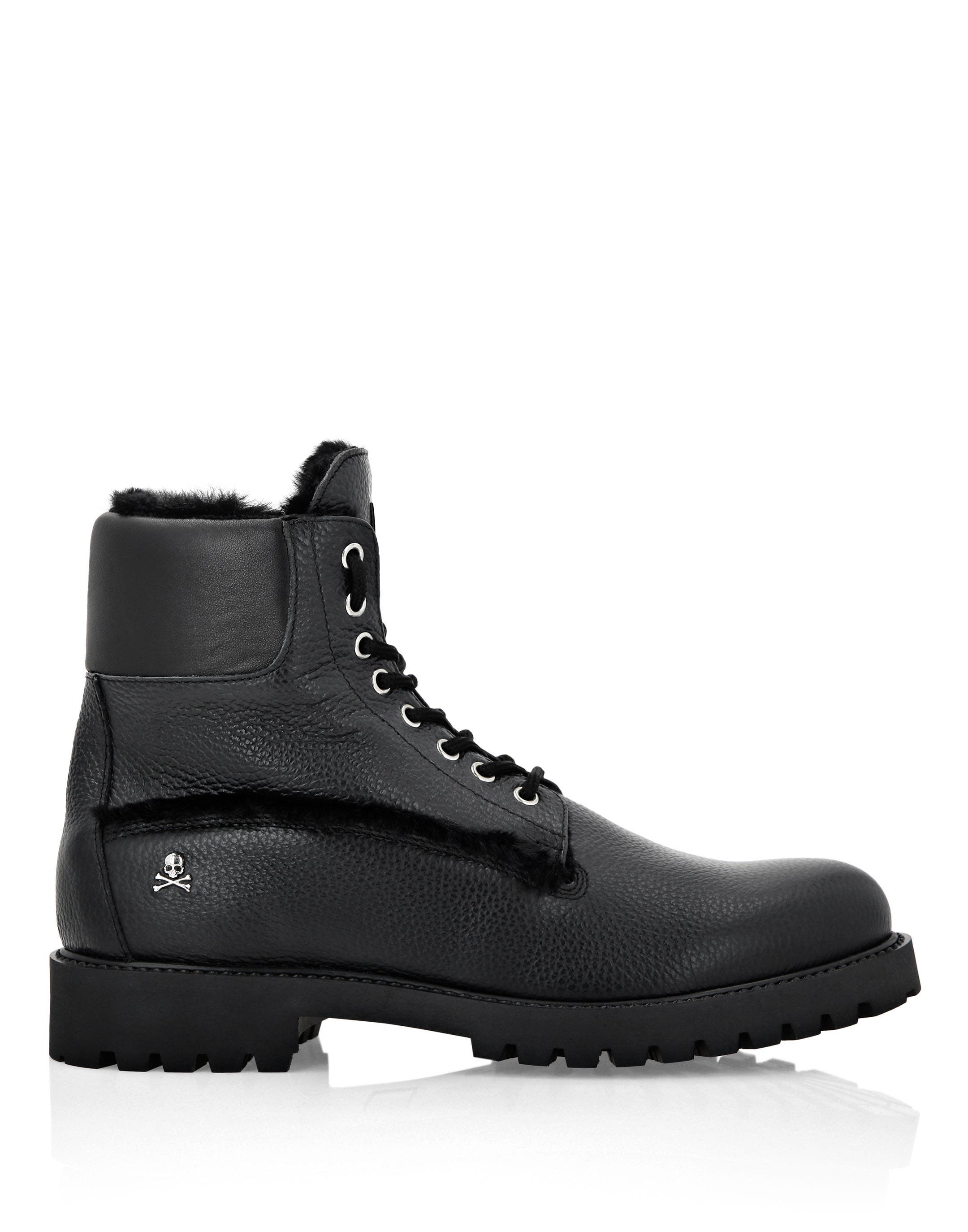 Leather Boots With Shearling Inside The Hunter Unisex, Alternate, color, black