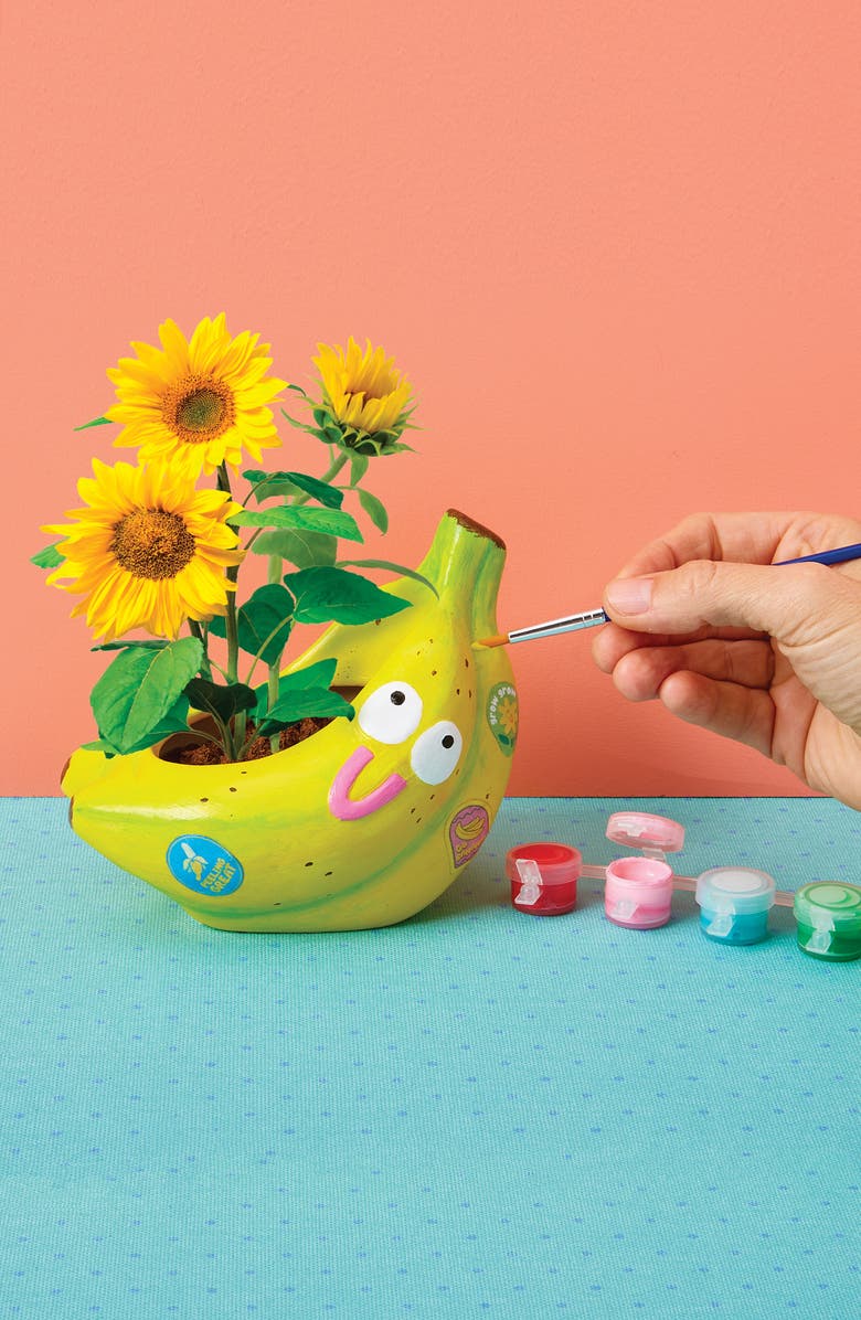 BRIGHT STRIPES Paint & Grow Banana Ceramic Planter & Seeds Set, Alternate, color,